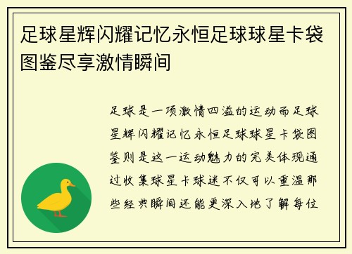 足球星辉闪耀记忆永恒足球球星卡袋图鉴尽享激情瞬间