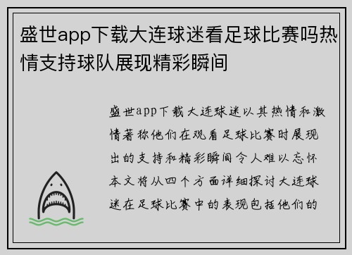 盛世app下载大连球迷看足球比赛吗热情支持球队展现精彩瞬间