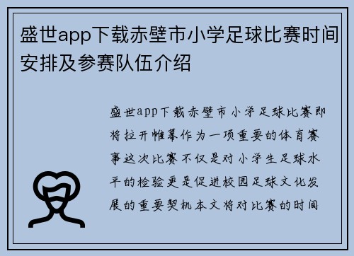 盛世app下载赤壁市小学足球比赛时间安排及参赛队伍介绍