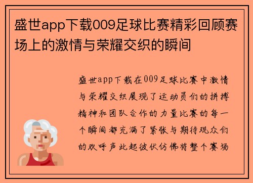盛世app下载009足球比赛精彩回顾赛场上的激情与荣耀交织的瞬间